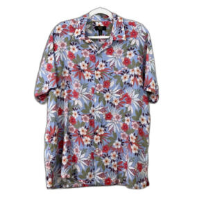 Club Room Luxury Short Sleeve Button Front Palm Print Linen Shirt Men's XL